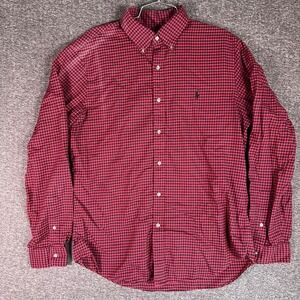 Ralph Lauren Shirts Mens‎ Sz L Red Checkered Long Sleeve Button Slim Fit Preppy